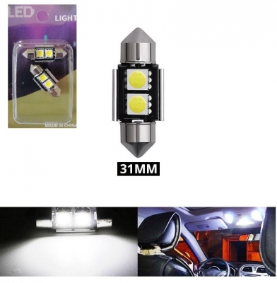 Σωληνωτός LED 31mm Can Bus με 2 SMD 5050 Ψυχρό Λευκό 2 Τεμάχια